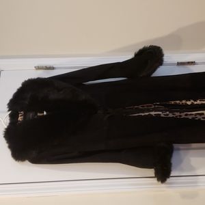 Gorgeous Vintage Full Length Suede Coat with faux fur trim